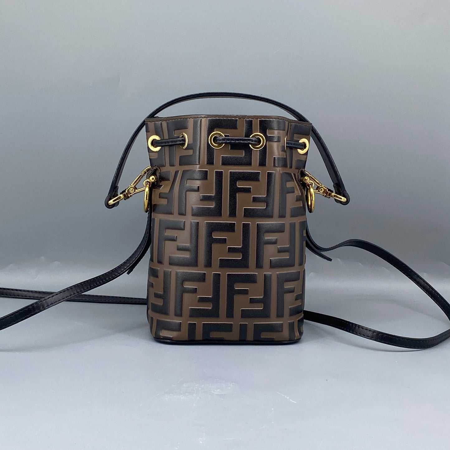 Fendi Brown FF Print Mini Drawstring Bucket Bag