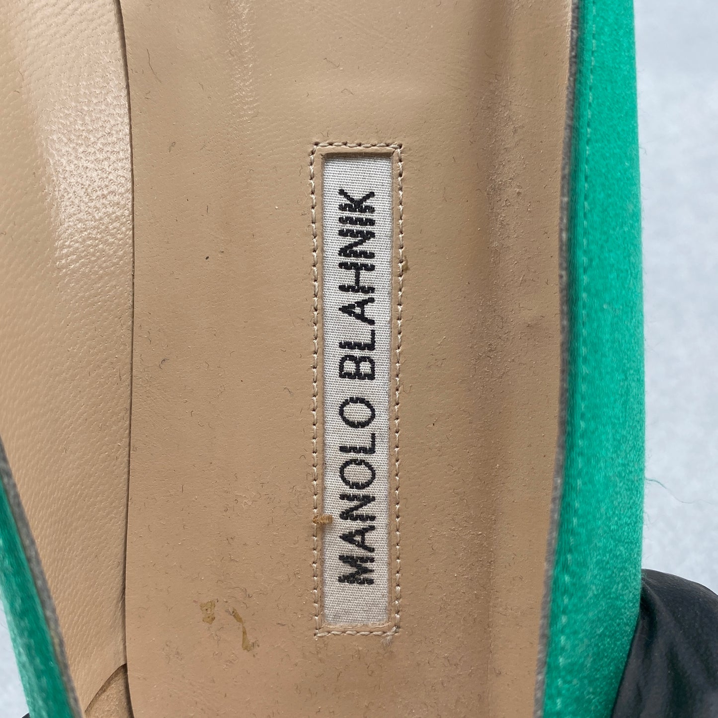 Manolo Blahnik Women's Green Satin Crystal Flat Shoes Size 41