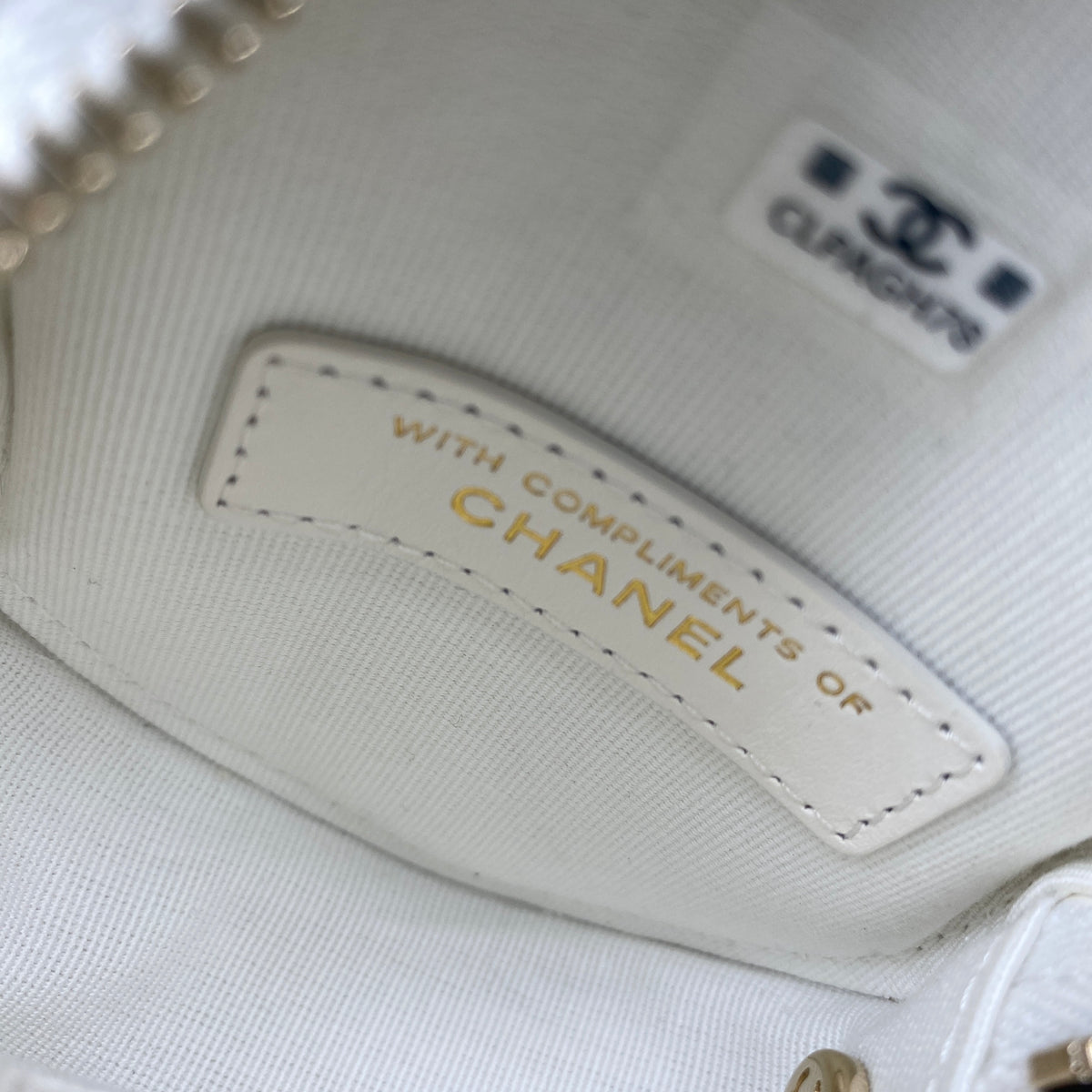 Chanel Tweed Quilted Round Filigree Pouch With Chain White Black