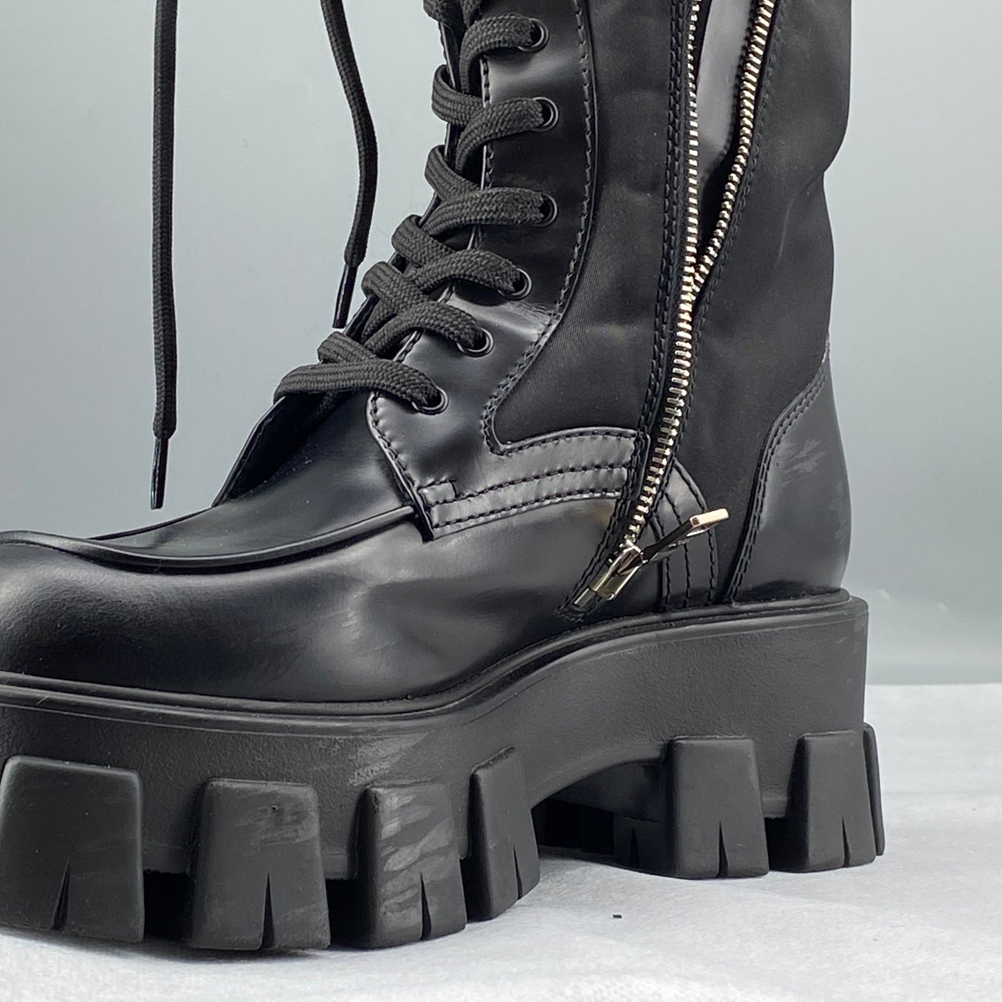 Prada Black Lace‑Up Combat Tall Boots Women Shoes Size 37