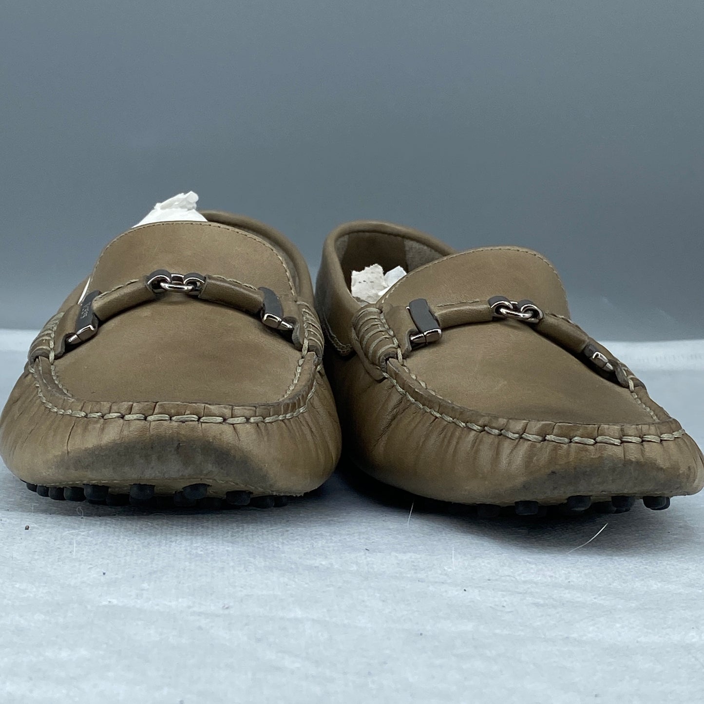 Tod's Women's Light Brown Leather Metal Bar Slip-On Driving Loafers Size 37