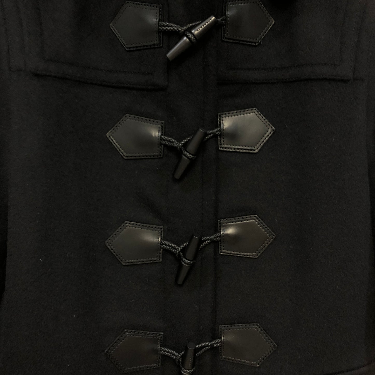 Burberry Black Wool Duffle Hooded Coat Size48