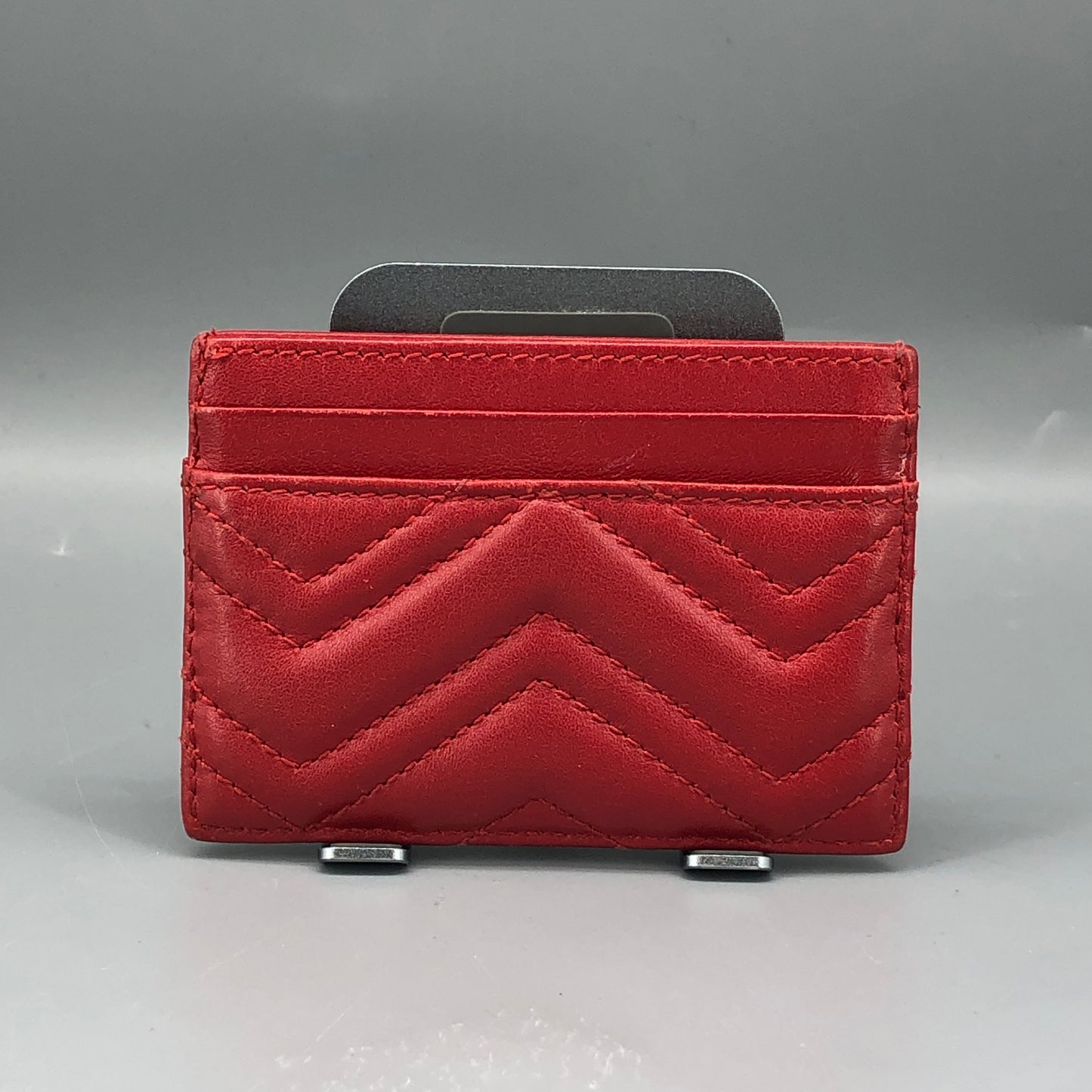 Gucci Chevron Quilted GG Leather Card Holder Red