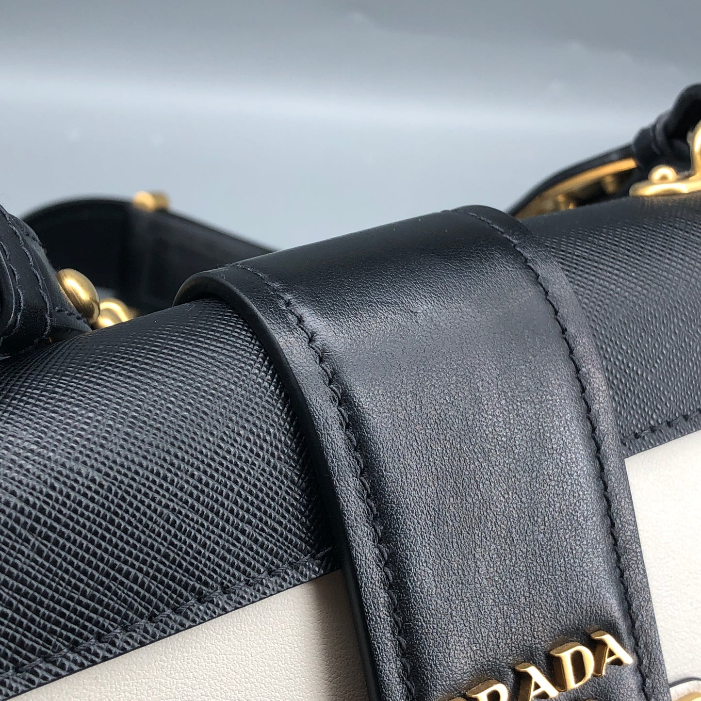 Prada Two-Tone White & Black Cahier Leather Box Crossbody Bag