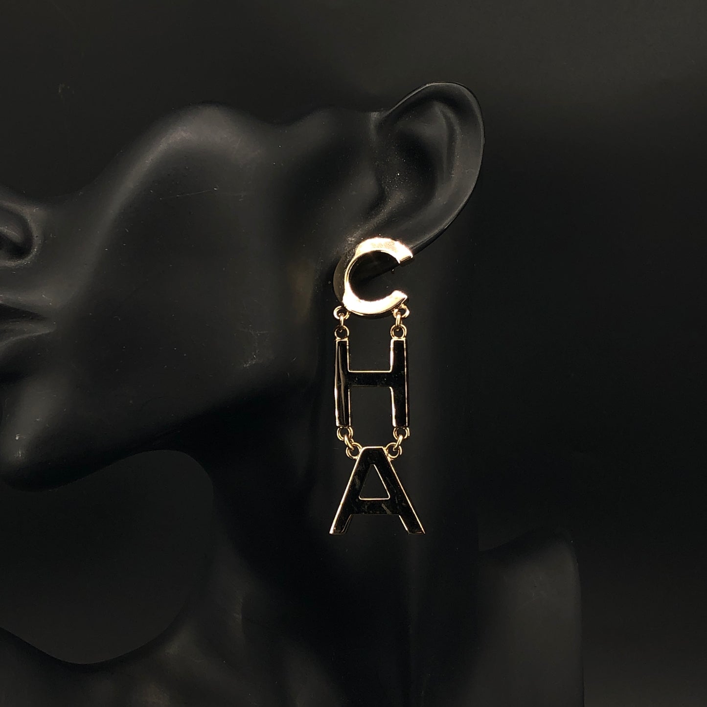 Chanel 2020 Letter Cutout Gold Tone Drop Earrings