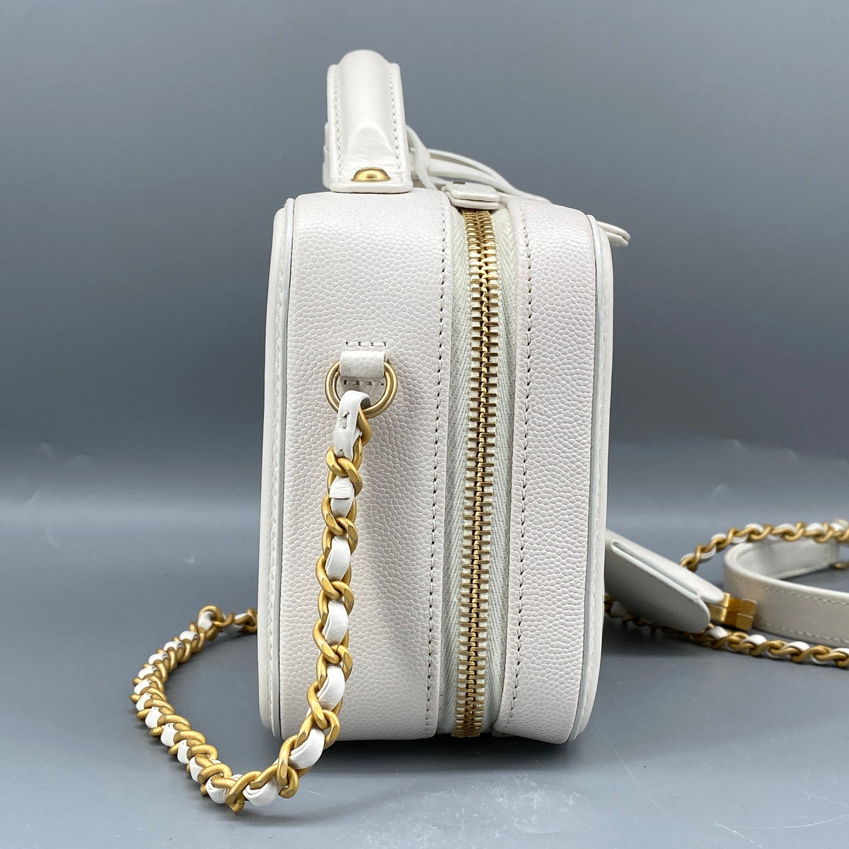 Chanel Caviar Quilted  CC Filigree Vanity Case White Crossbody Bag