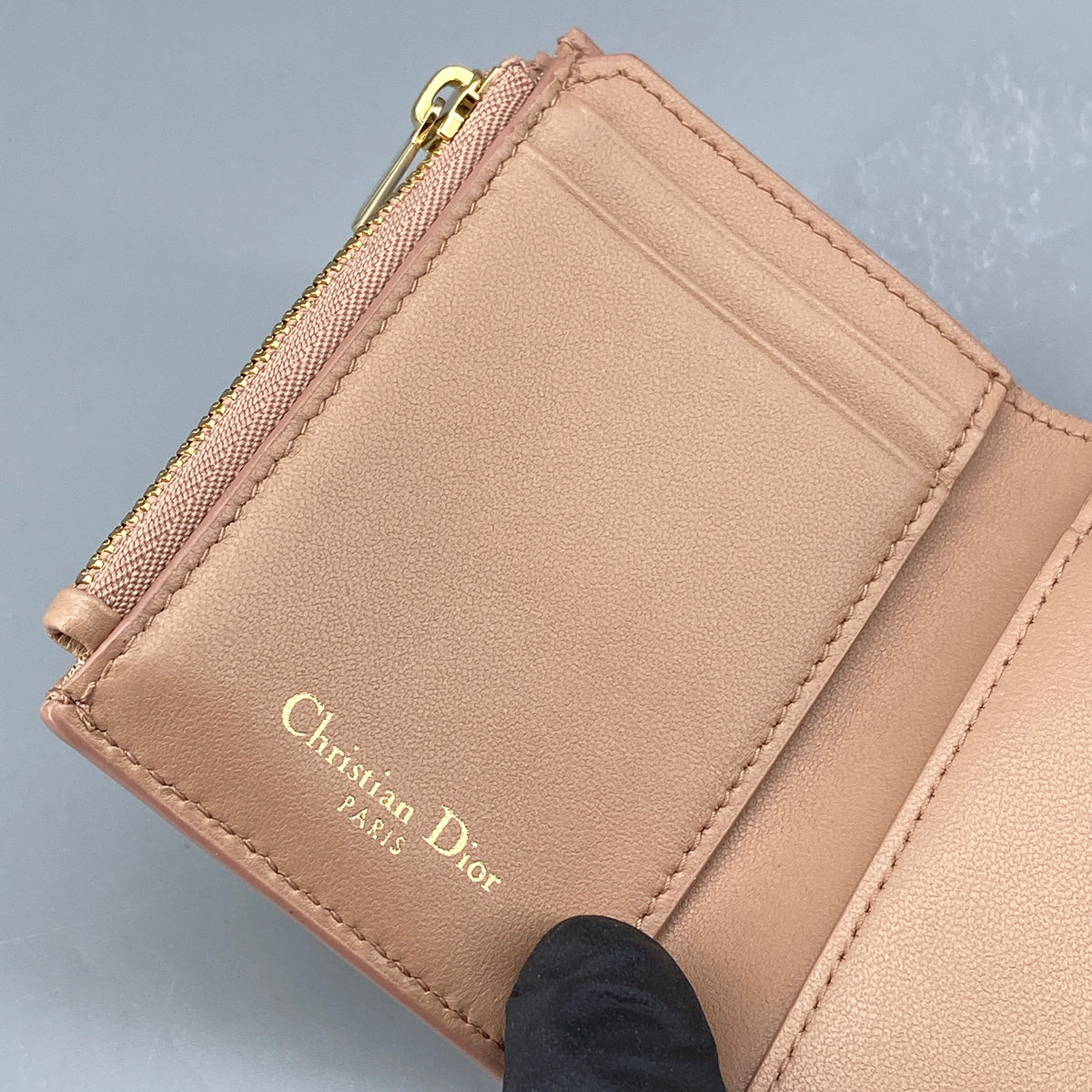 Christian Dior Short Wallet Nude Leather