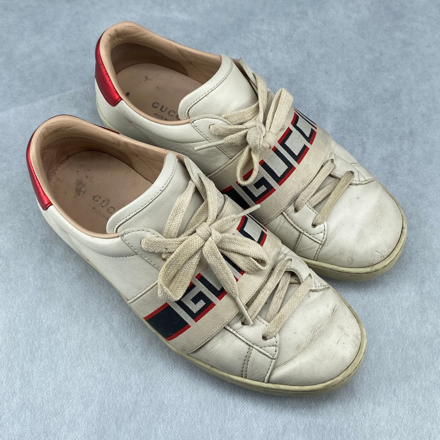 Gucci Women's White Red Stripe Leather Low Top Sneakers Size 37