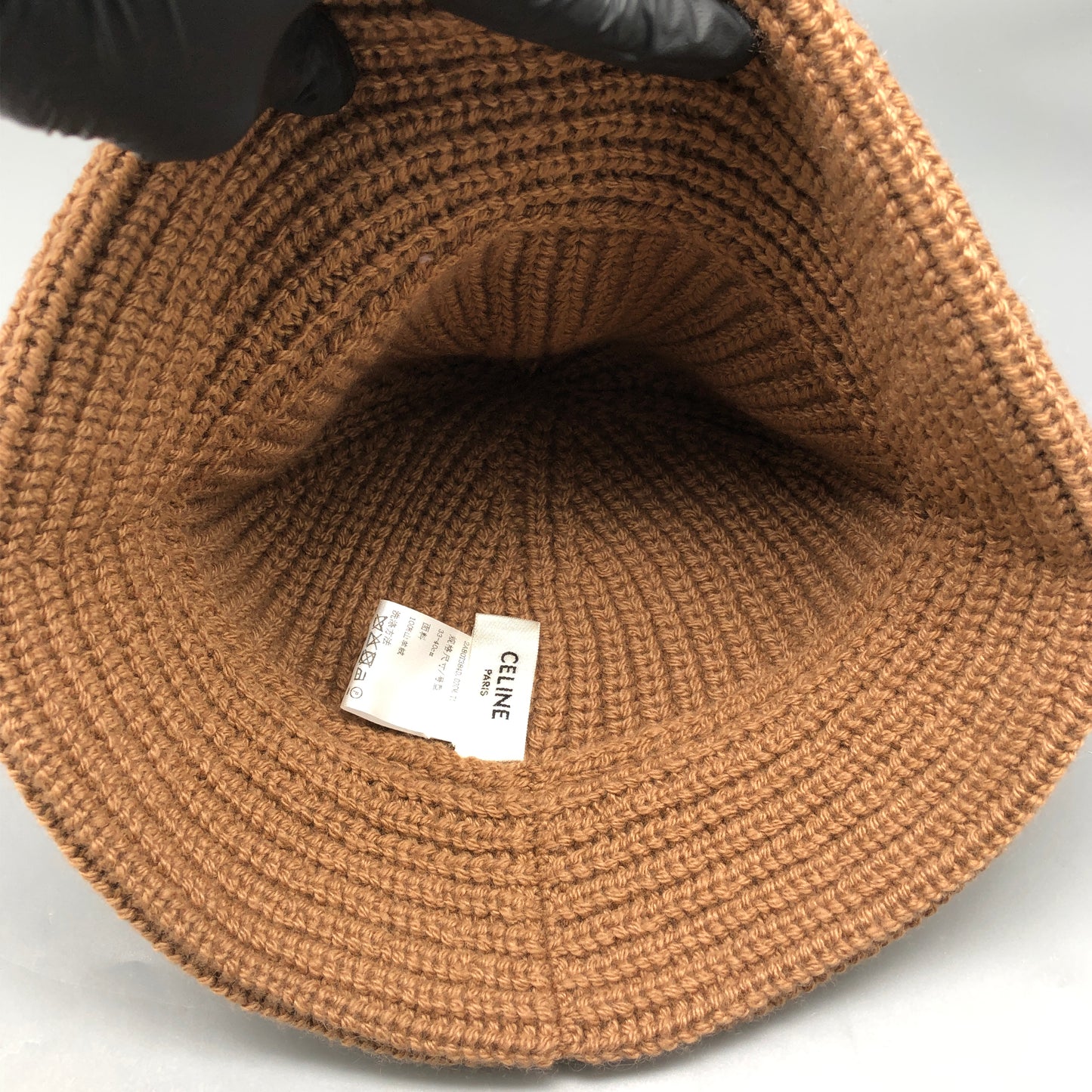 Celine Tan Brown Triomphe Knit Bucket Hat