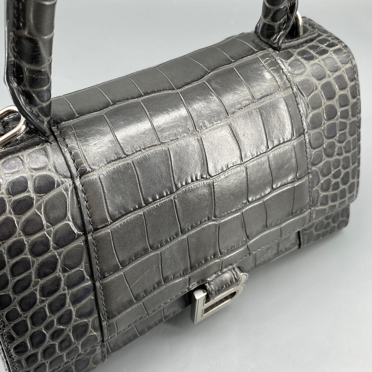 Balenciaga Dark Grey Croc Embossed Leather Hourglass Bag