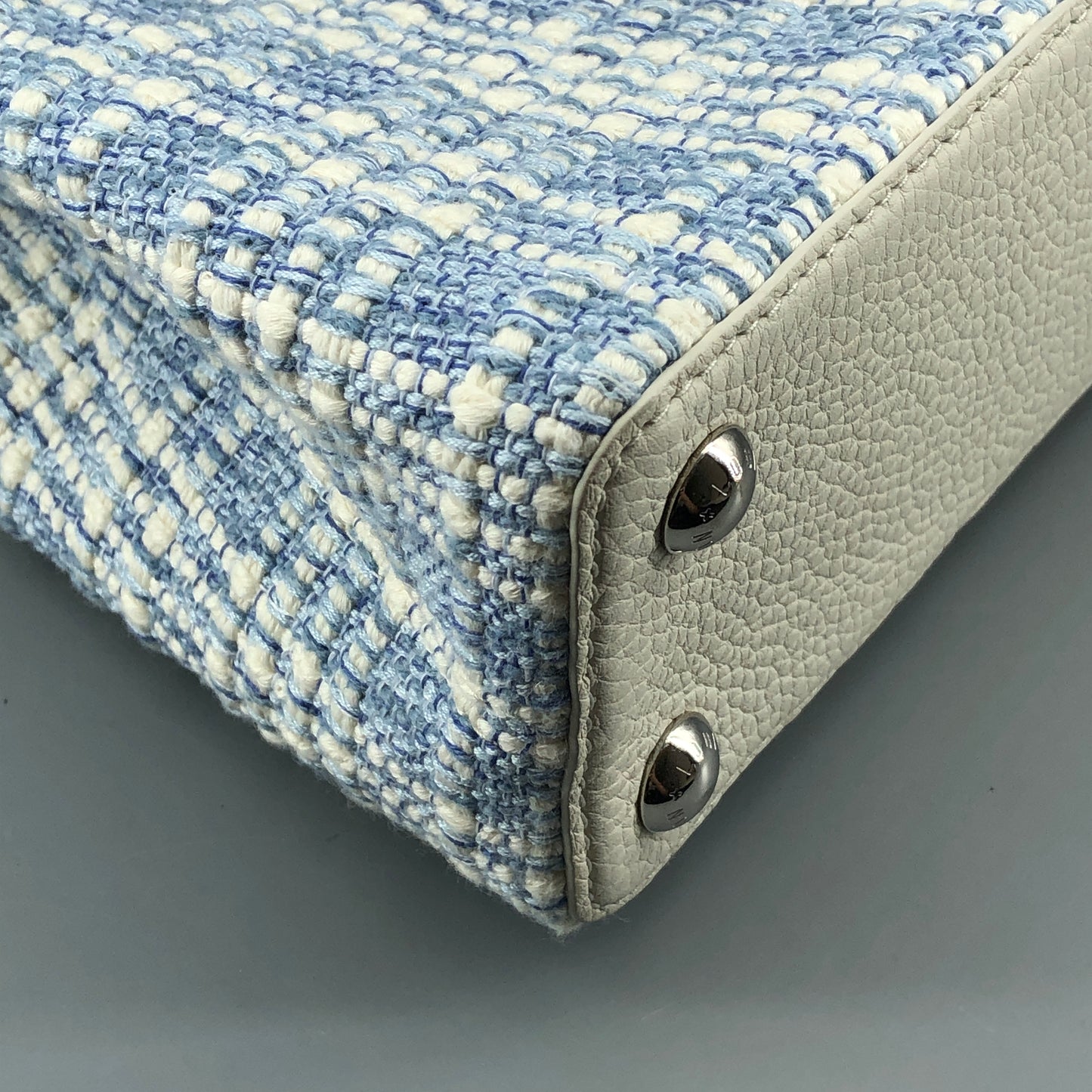 Louis Vuitton Limited Edition Capucines BB Handbag  White & Blue Tweed