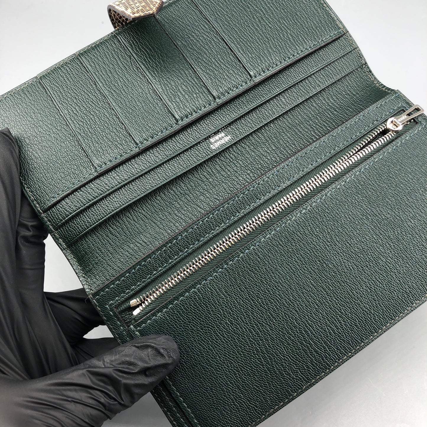 Hermes Dark Green Bearn Wallet Alligator Mix Lizard Leather