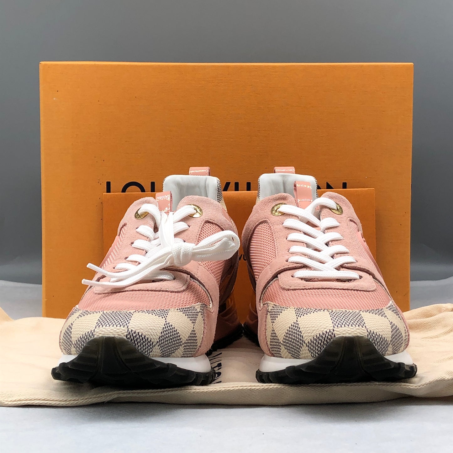 Louis Vuitton Women's Pink & Cream Damier Azur Sneakers shoes 37