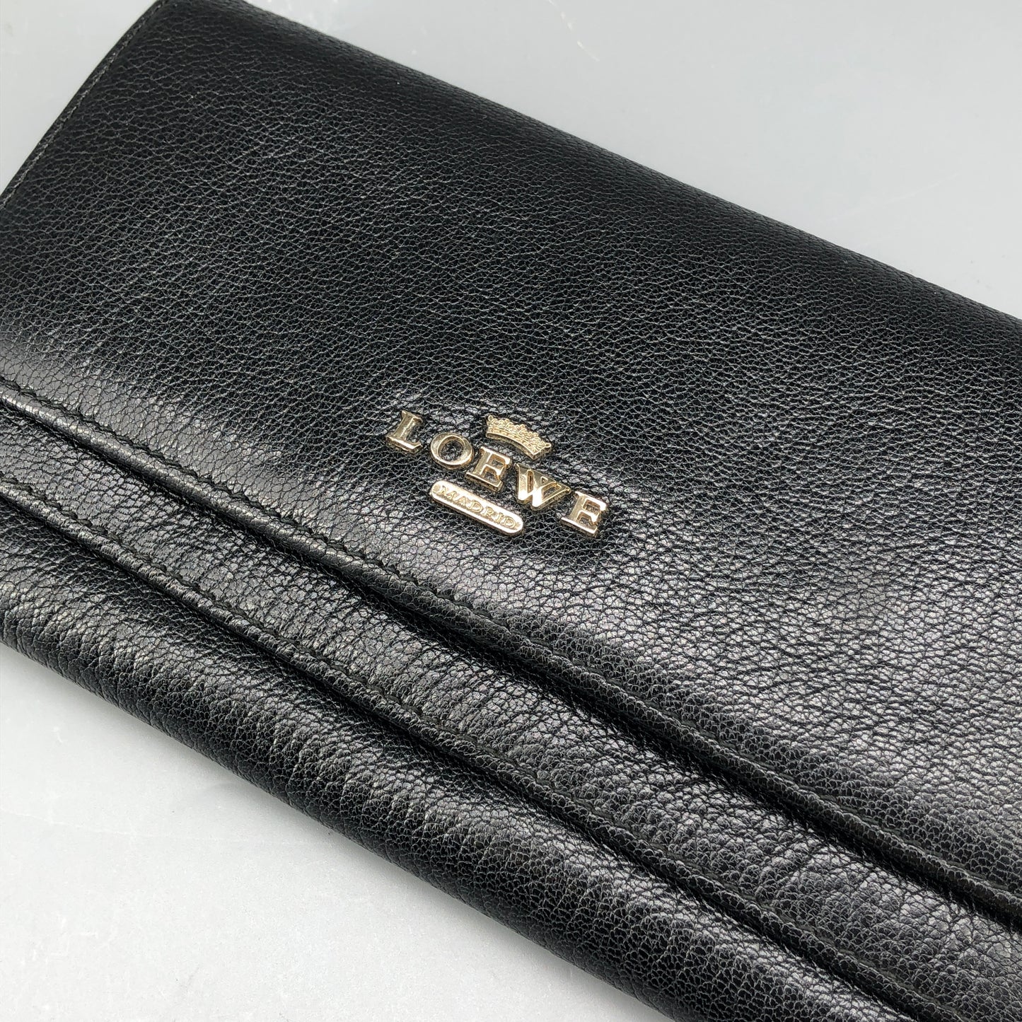 Loewe Classic Logo Black Grained Leather Long Wallet