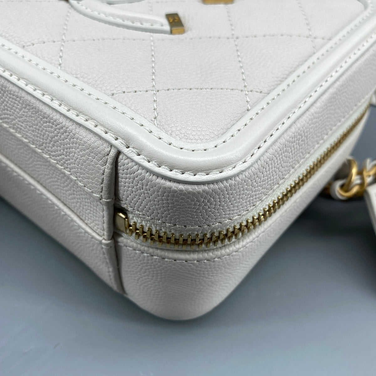 Chanel Caviar Quilted  CC Filigree Vanity Case White Crossbody Bag