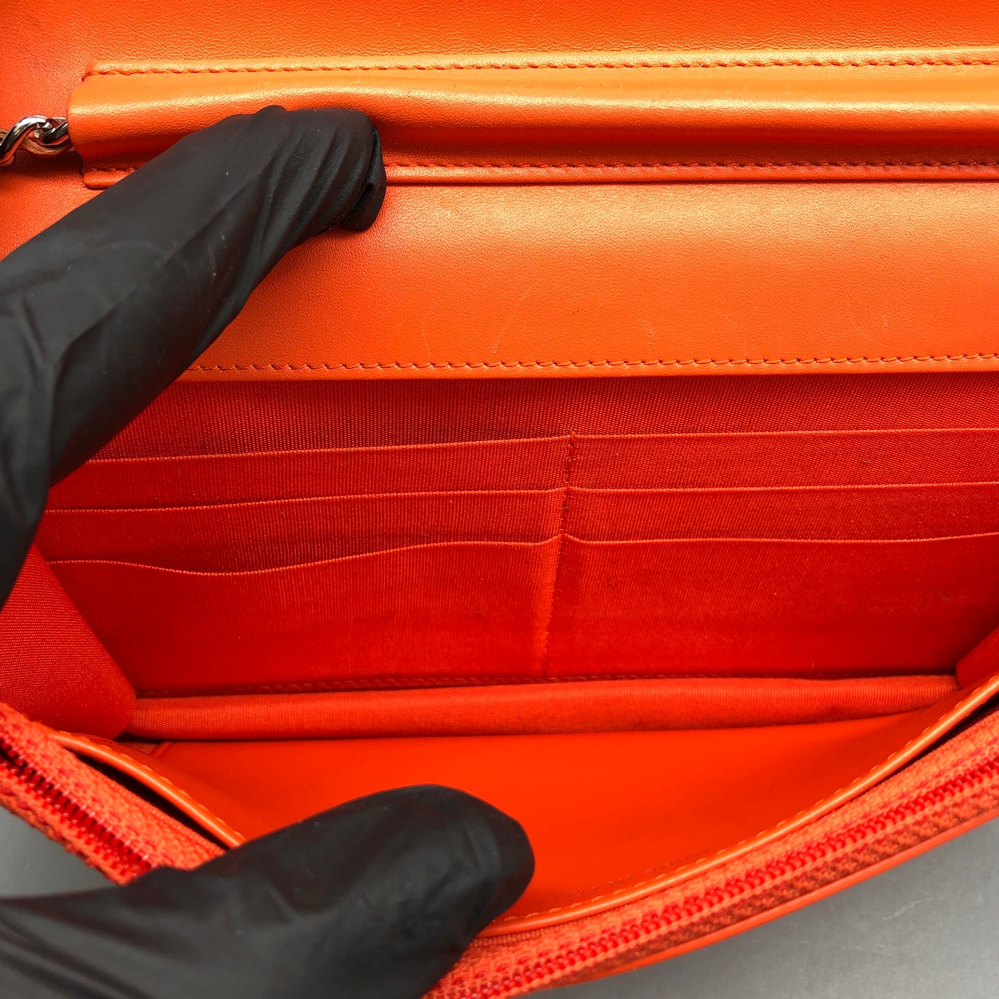 Chanel Boy Neon Orange Patent Leather Wallet on Chain Bag