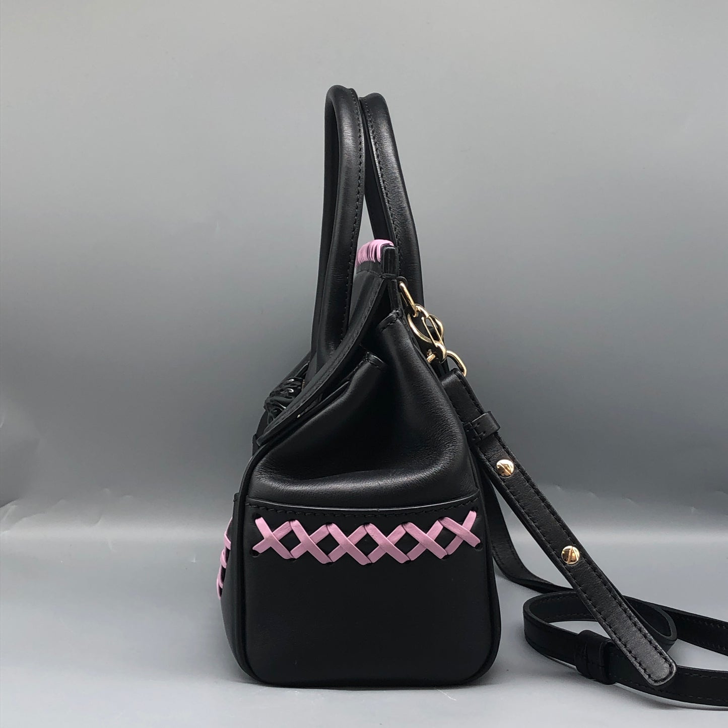 Versace La Medusa Black/Pink Leather Small Tote Bag