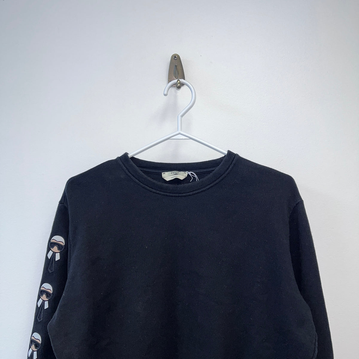 Fendi Black Cropped Crew Neck Sweatshirt Karl Print On Sleeve