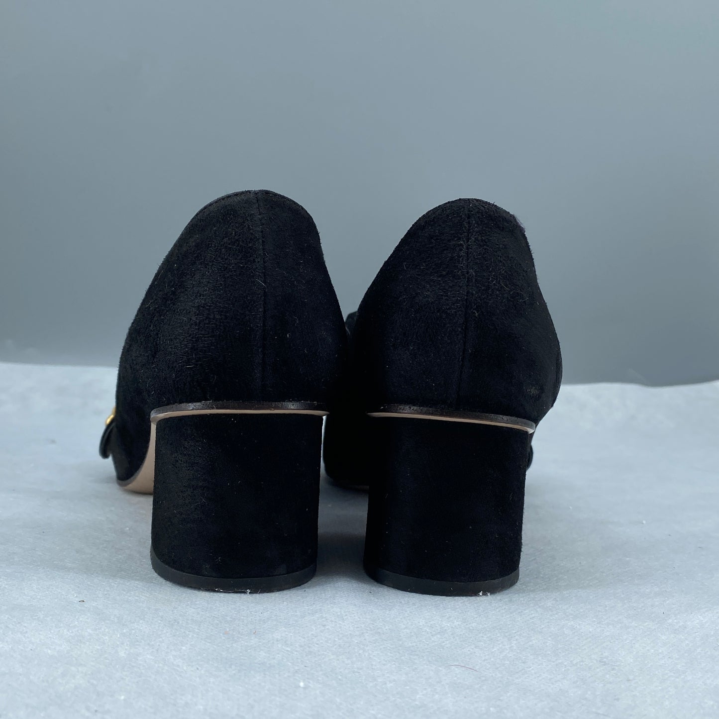 Gucci Suede Double G Tassel Low Heel Shoes Size 36 Black
