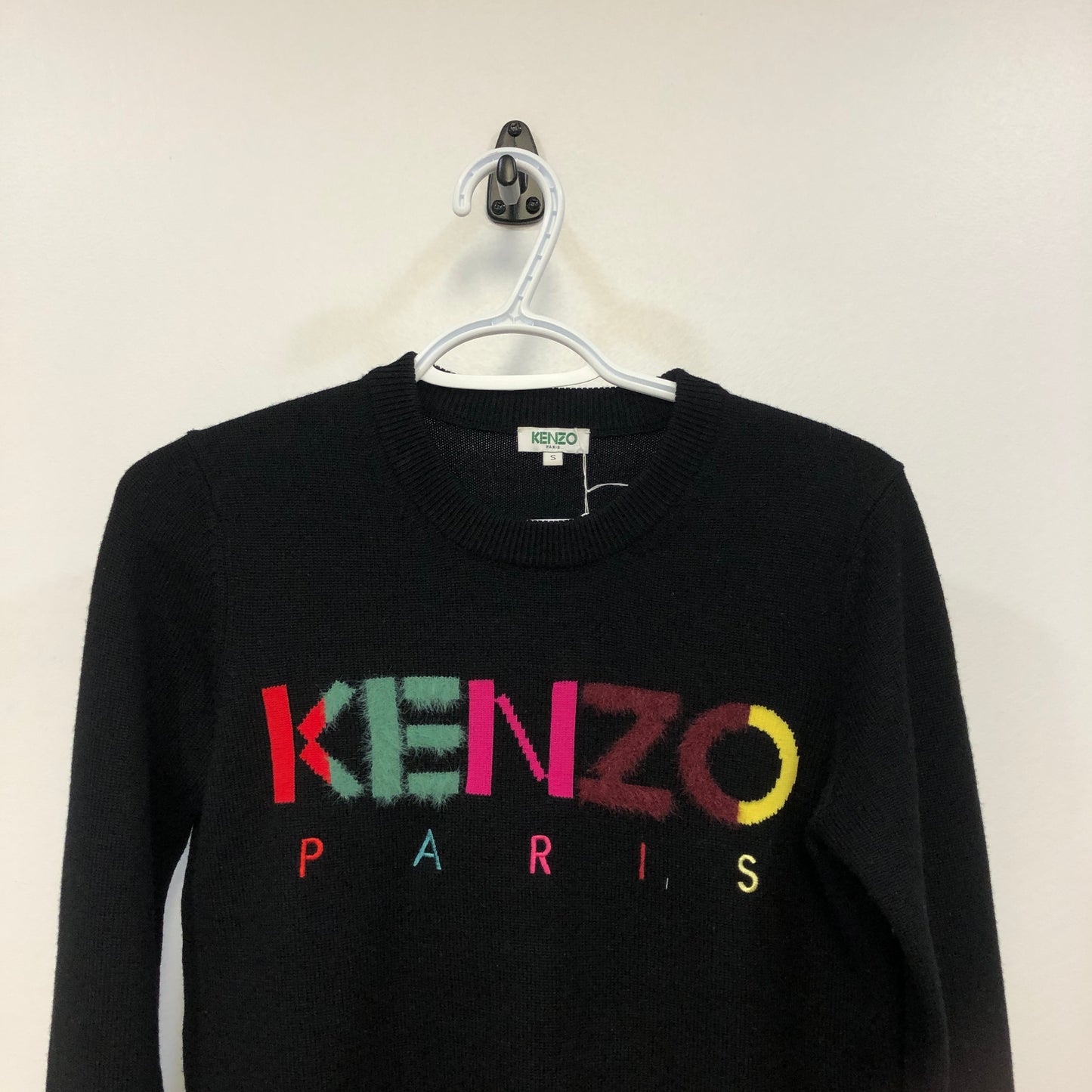 Kenzo Black Multicolor Logo Print Crew Neck Sweater S