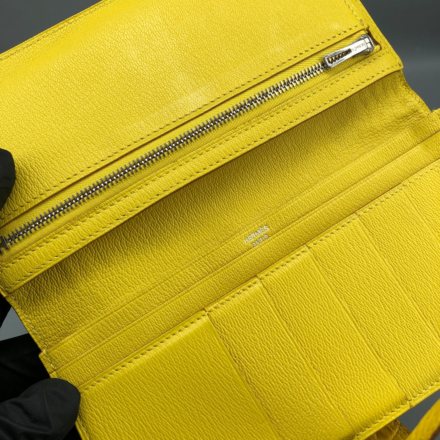 Hermes 2011 Bearn Alligator Long Wallet Yellow