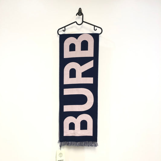 Burberry Indigo Pink Two-Tone Large Letter Logo Fringe Wool Scarf 74*13 Inches