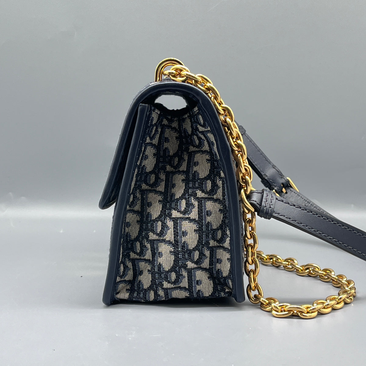 Christian Dior Navy Blue Oblique Jacquard 30 Montaigne Shoulder Bag