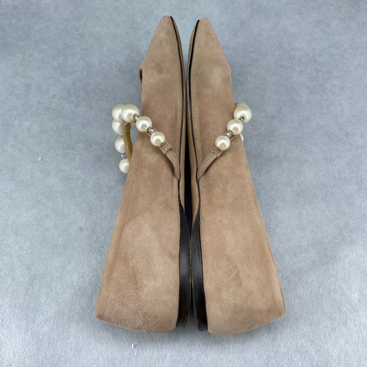 Jimmy Choo Women's Pearl Strap Suede Flat Shoes Size 40 Pink Nude