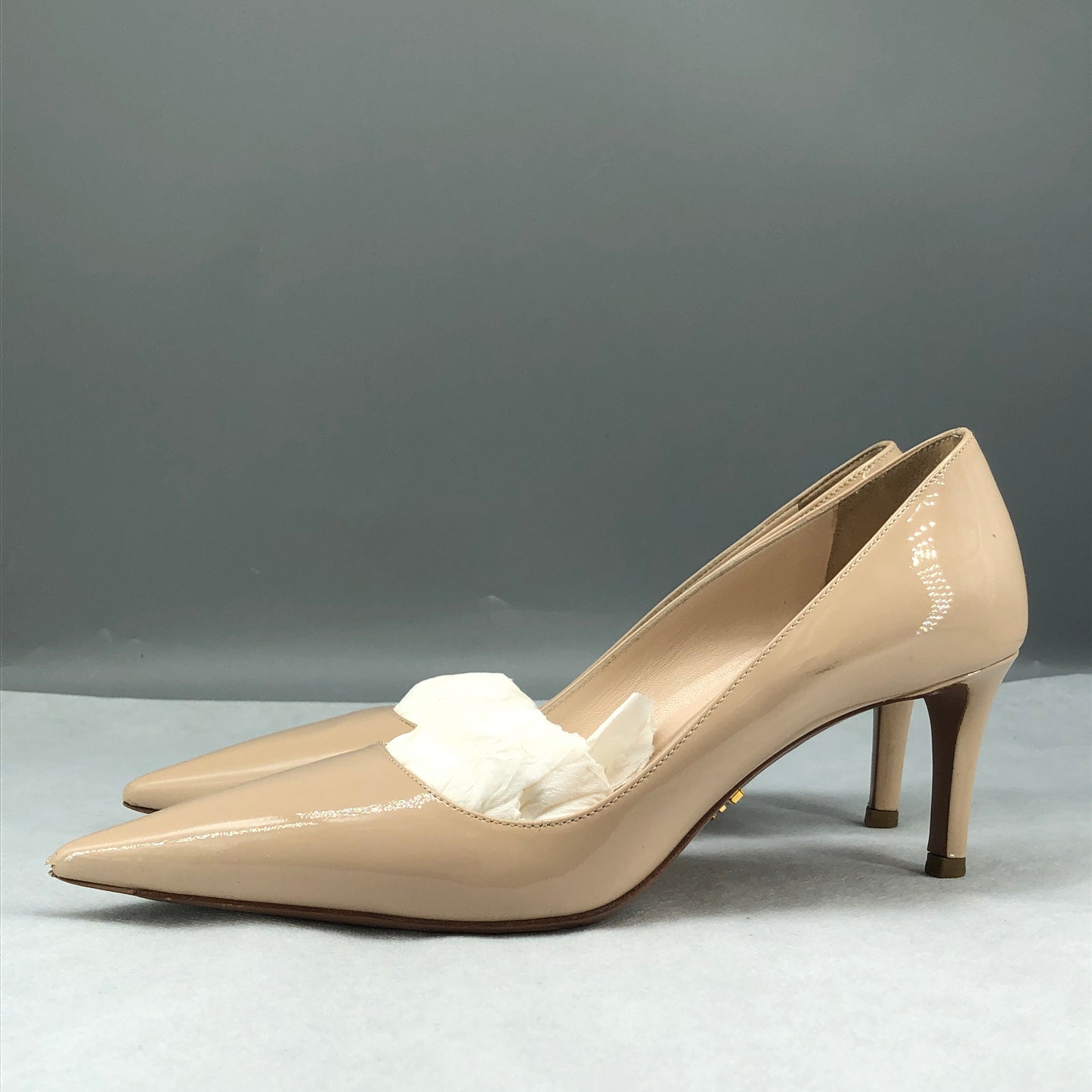 Prada Women's Patent Leather Pointed Toe Stiletto Pumps Beige Size 36