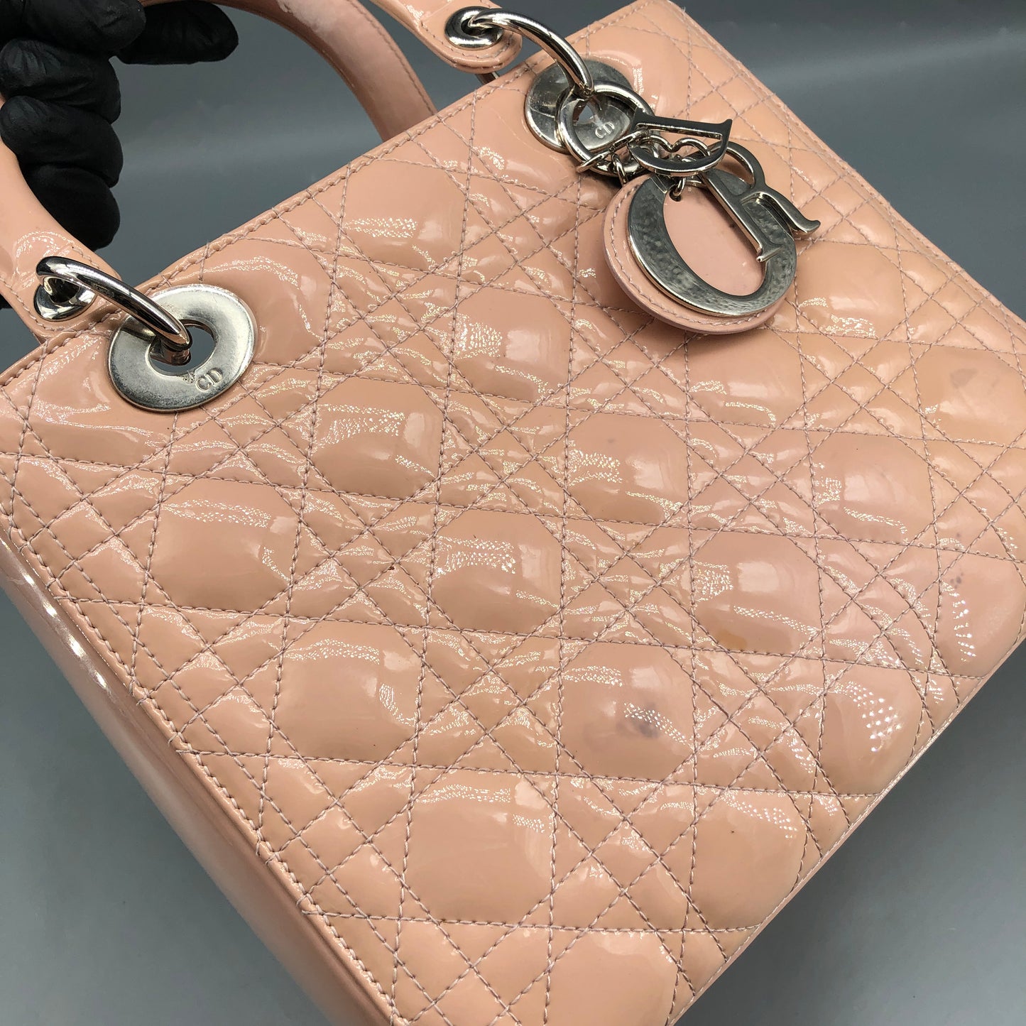 Christian Dior Lady Dior Nude Patent Cannage Leather Handbag