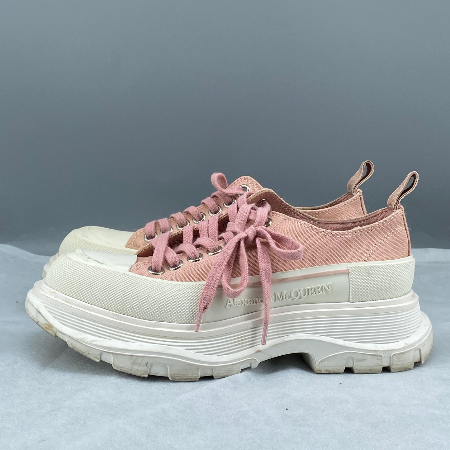 Alexander McQueen Women's  Pink Canvas Multi-Layer Platform Lace-Up Sneakers Size 37