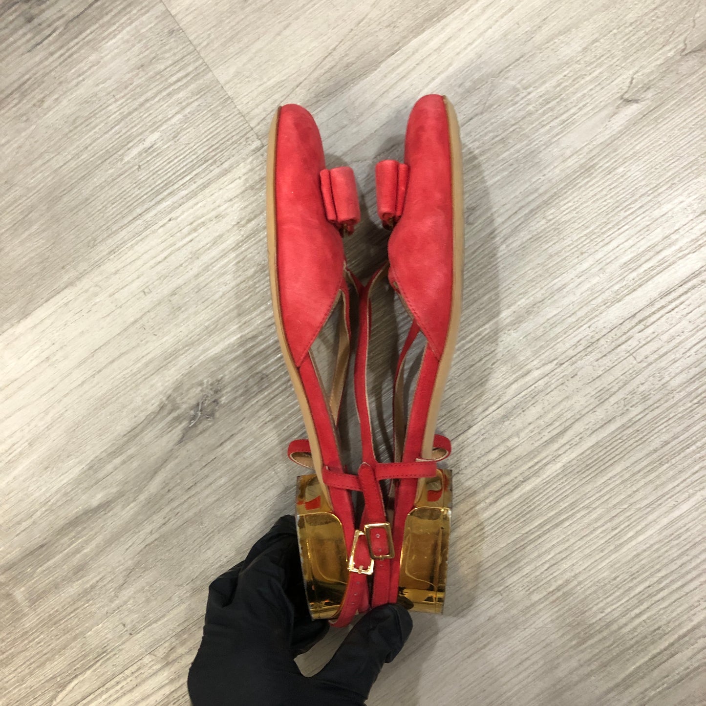 Salvatore Ferragamo Vara Red Suede Strappy Sandals Size 6B