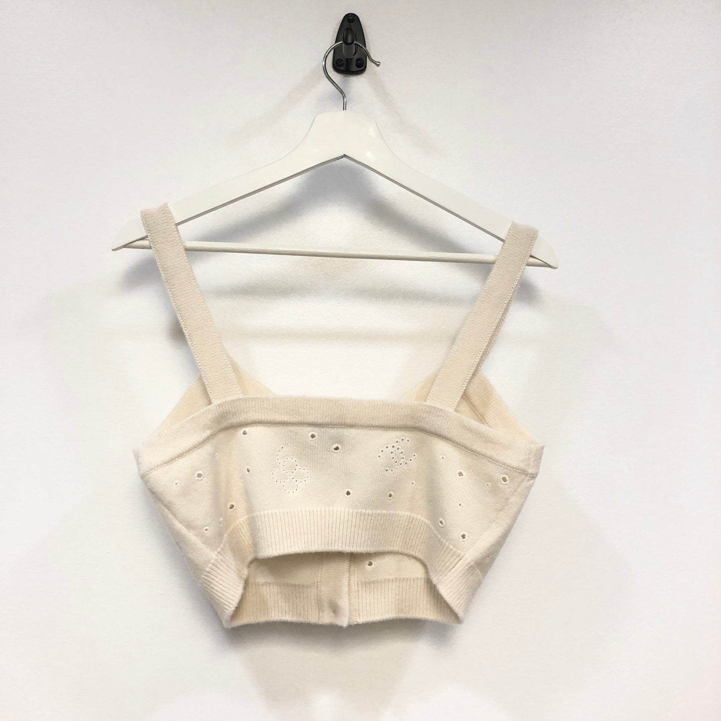 Chanel Eyelet Knit Cropped Camisole Tank Top Size 36 Cream