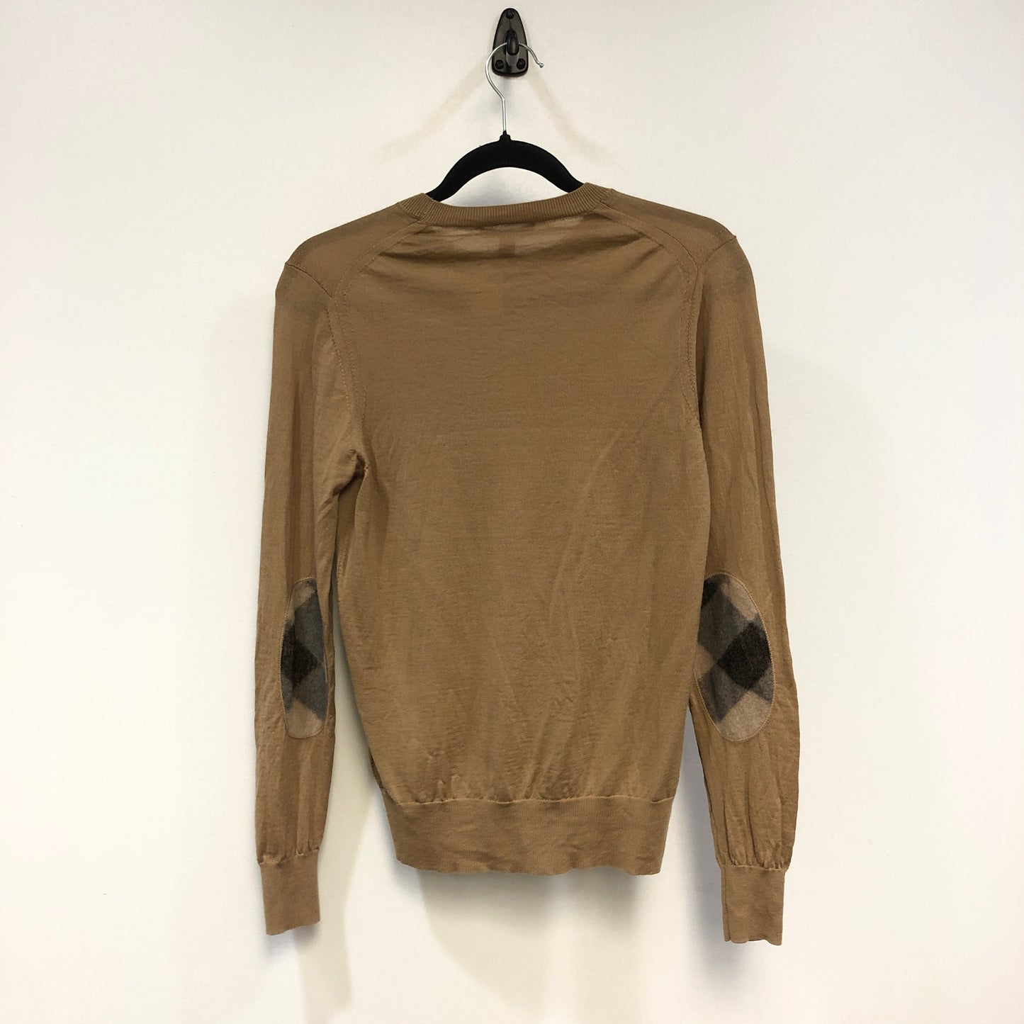 Burberry Camel Check Elbow Patch Crew Neck Wool Sweater M