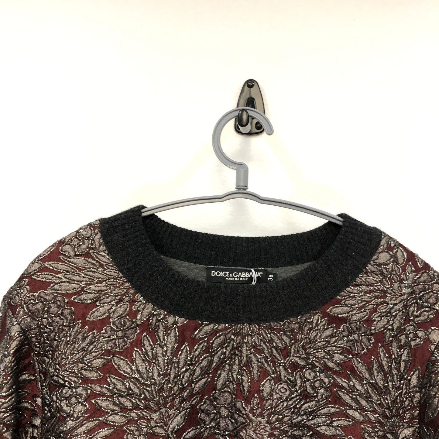 Dolce & Gabbana Claret Grey Black Jacquard Long Sleeve Knit Top Size 36