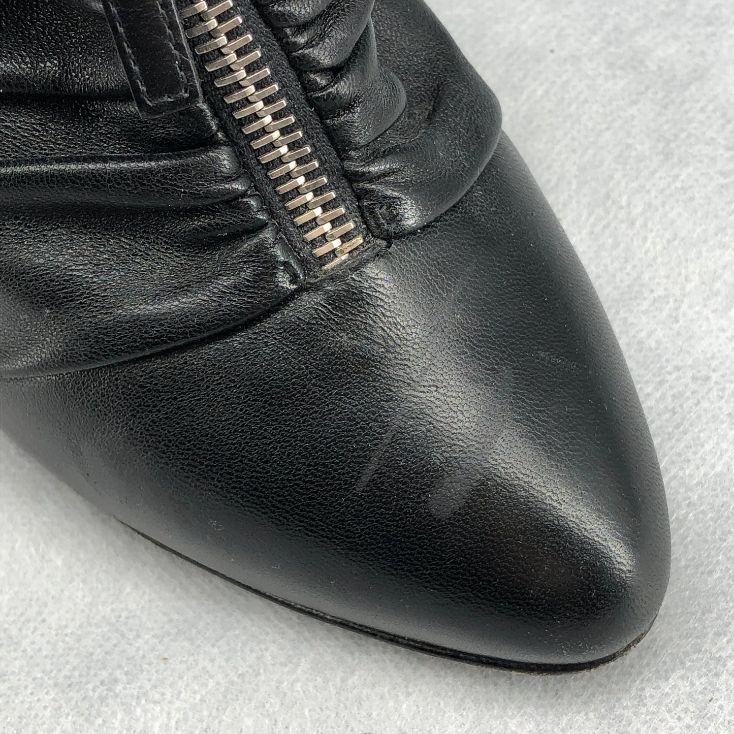 Giuseppe Zanotti Black Ruched Leather Front Zip Pointed Stiletto Pumps 36