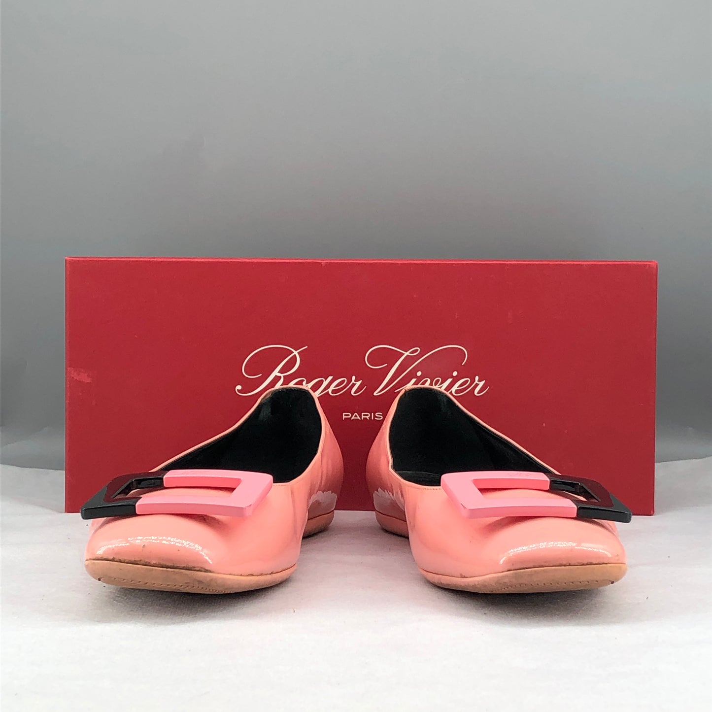 Roger Vivier Patent Leather Square Buckle Ballet Flats Size 40 Pink