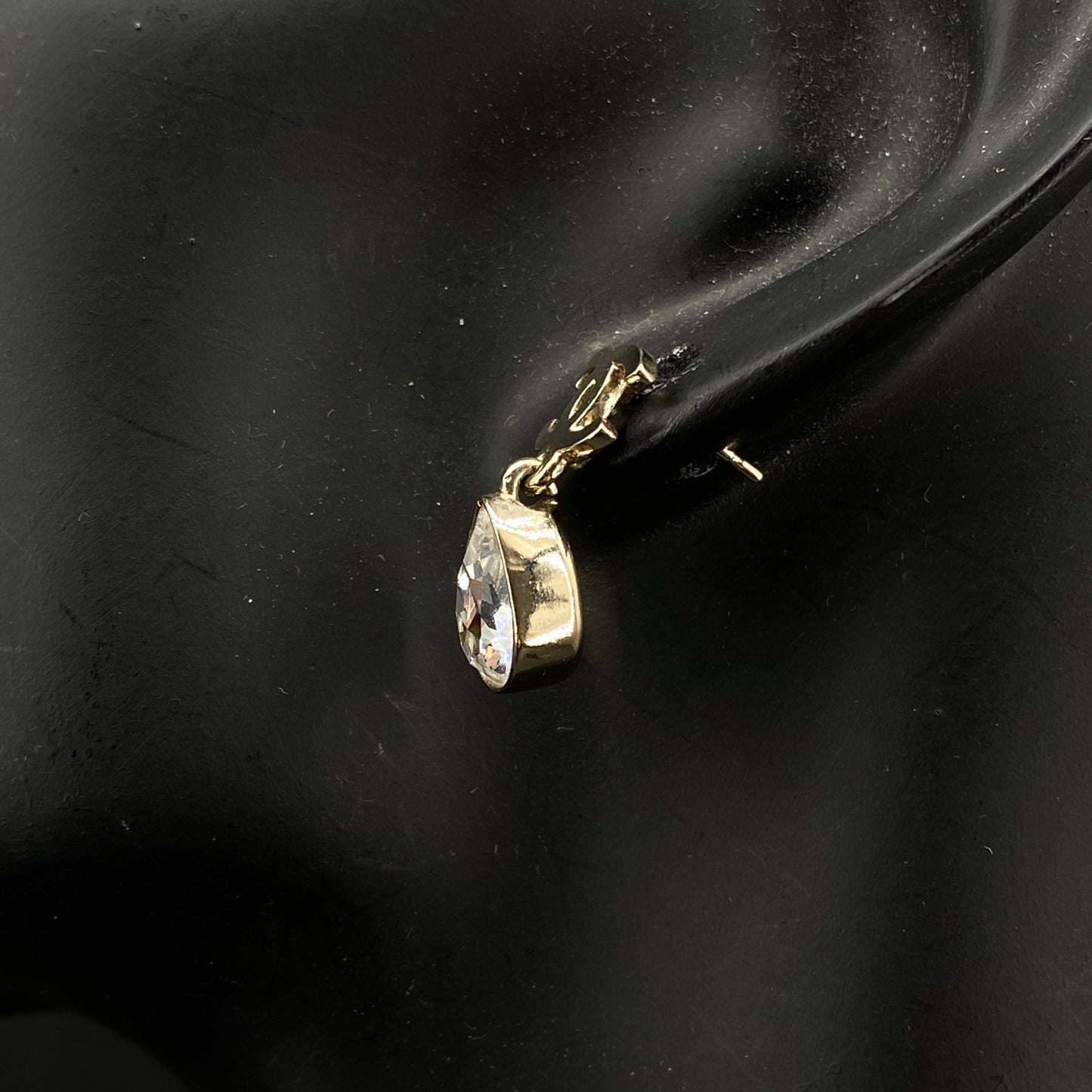 Chanel 2022 Gold-Tone Double C Teardrop Crystal Drop Earrings