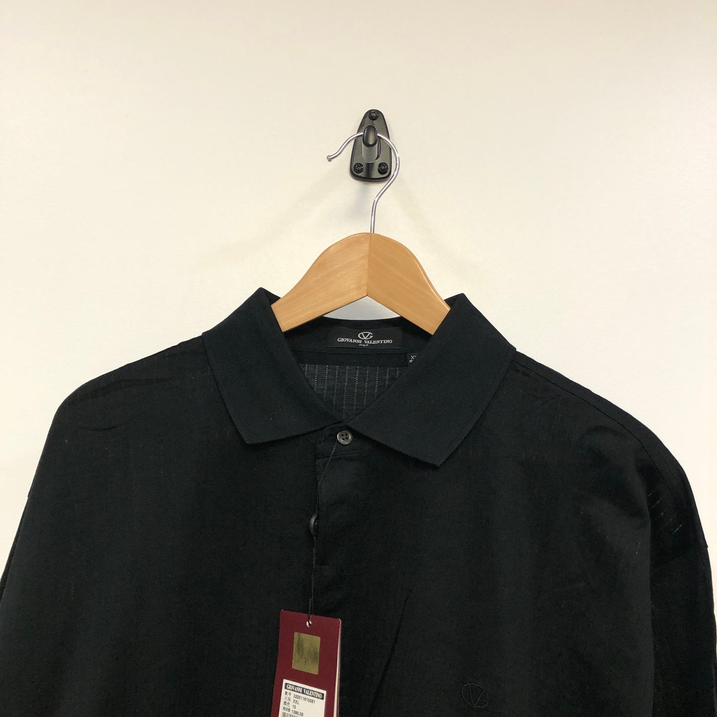 Giovanni Valentino Black Solid Short Sleeve Polo Shirt XXL