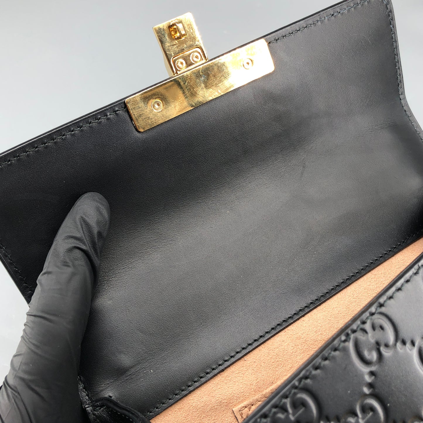 Gucci Black GG Embossed Leather Padlock Shoulder Bag