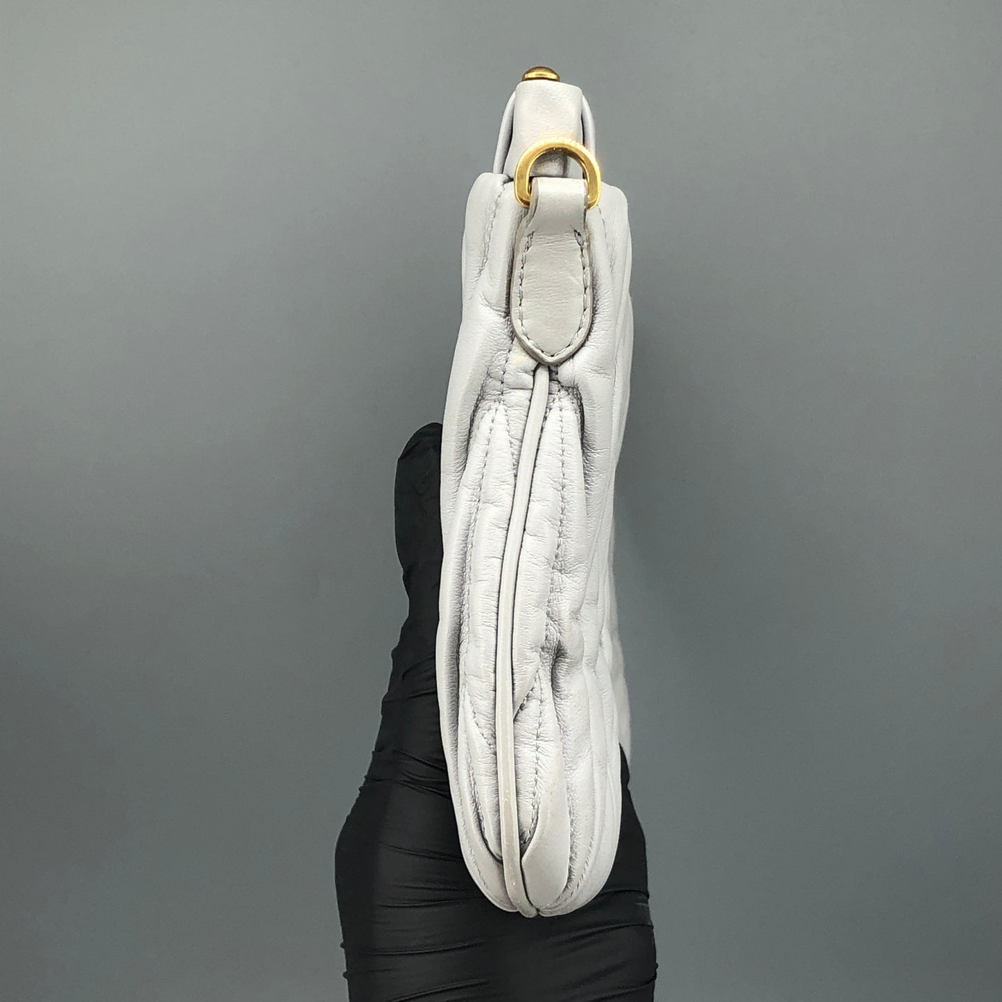 Miu Miu Grey Matelasse Leather Chain Clutch Shoulder Bag