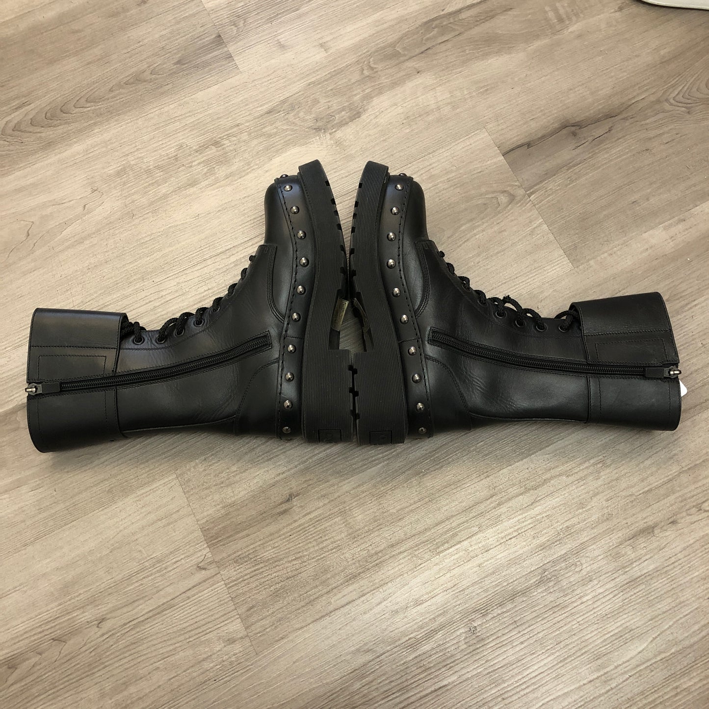 Christian Dior Black Smooth Calfskin Platform Combat Mid Calf Boots 36.5
