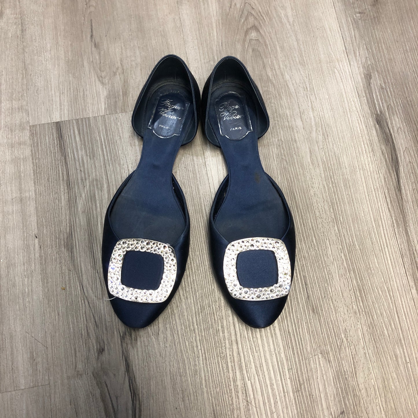 Roger Vivier Navy Blue Satin D'Orsay Flats 38