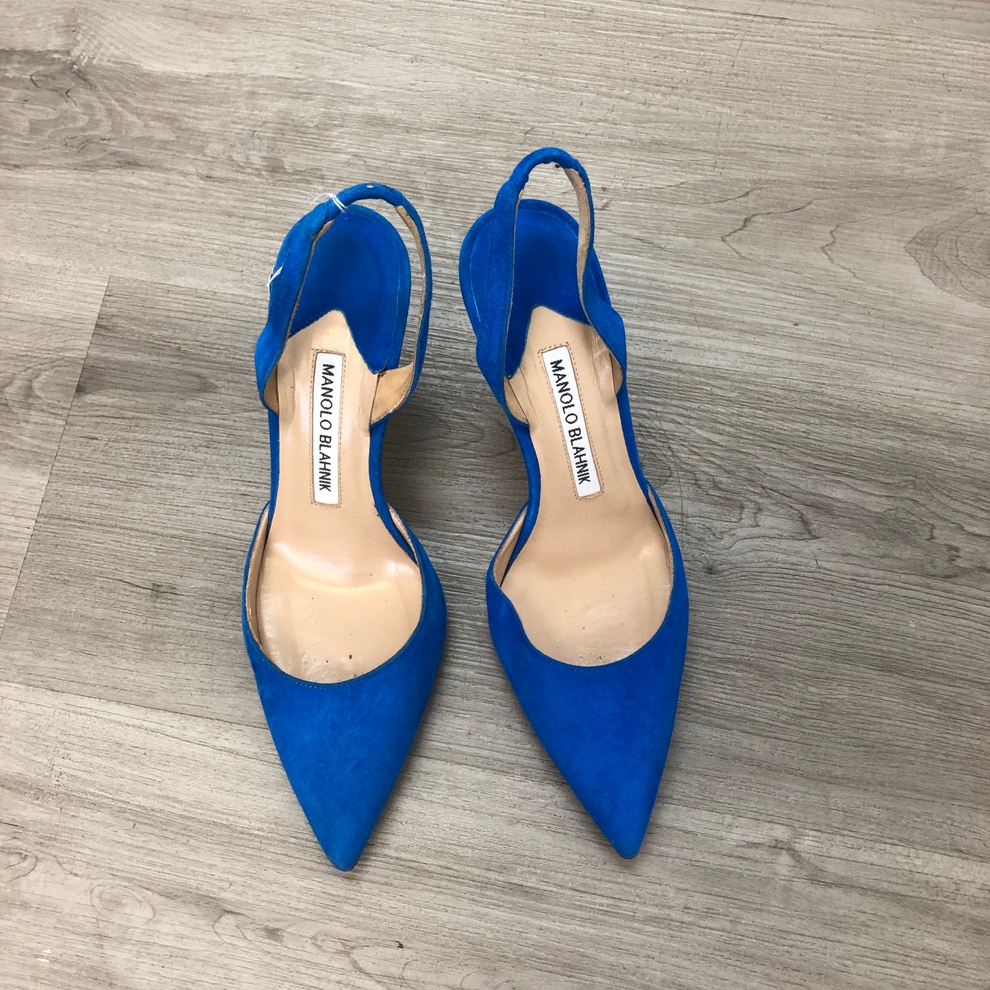 Manolo Blahnik Women's Suede Back Strap Pointed Toe Stiletto Pumps Shoes 35.5 Bright Blue