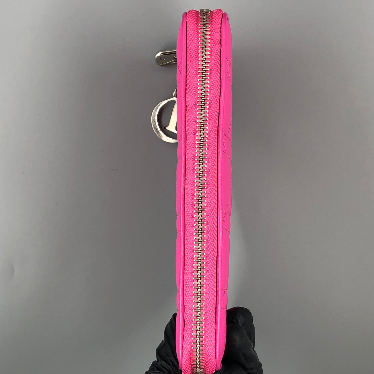 Christian Dior Cannage Quilted Leather Long Zip Around Wallet Hot Pink