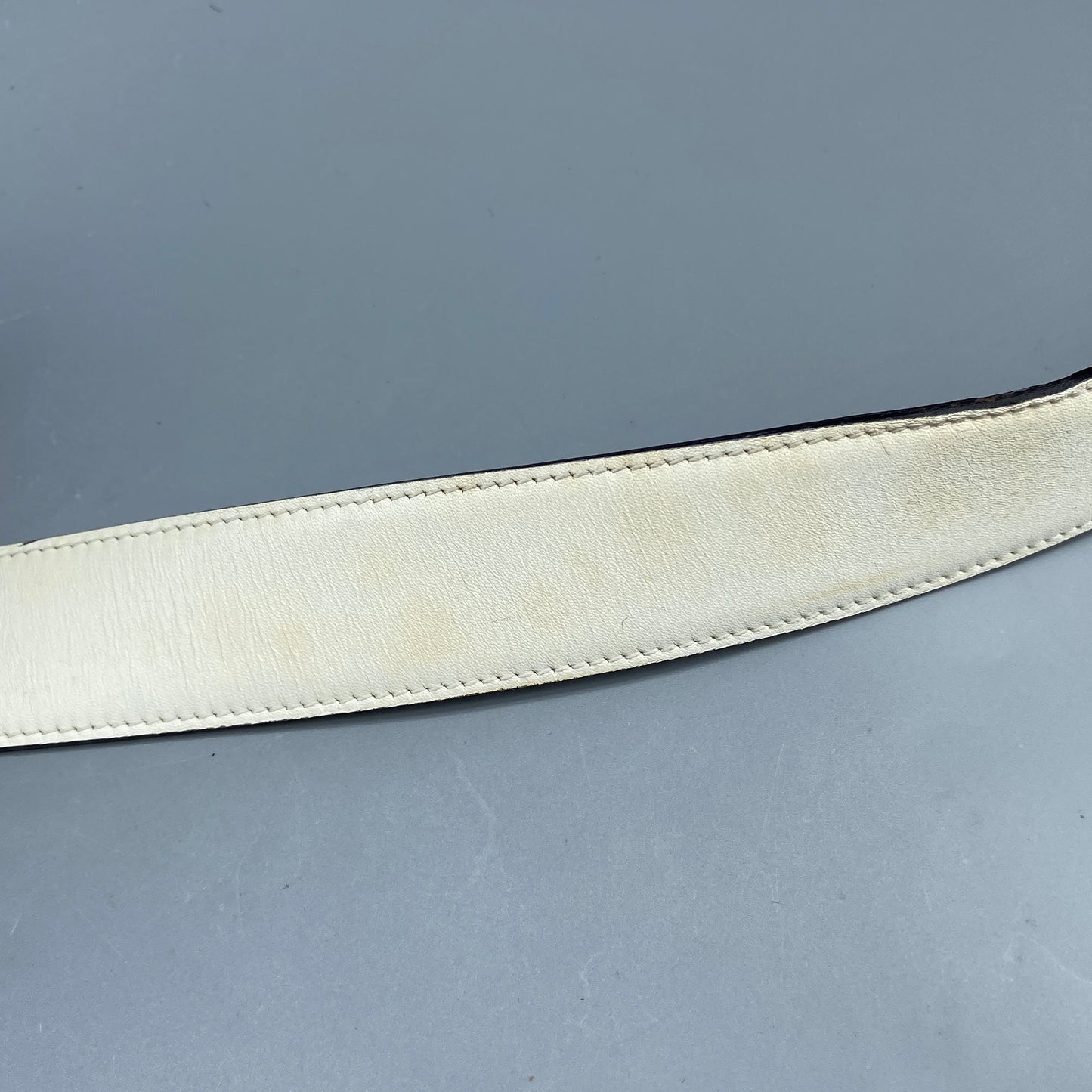 Ferragamo White Smooth Leather Gold Square Pin Buckle Belt 110cm