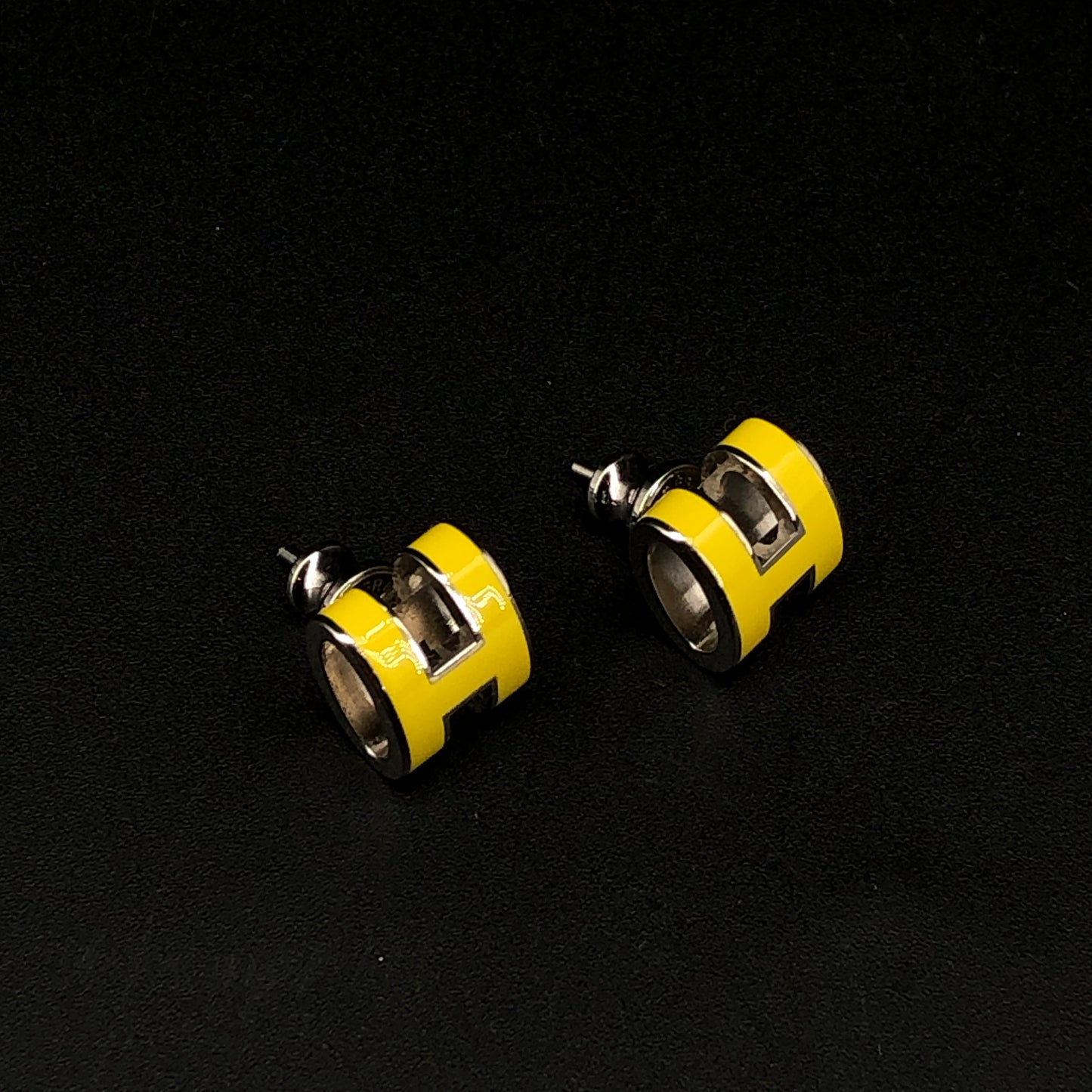 Hermes Yellow Enamel H Stud Earrings