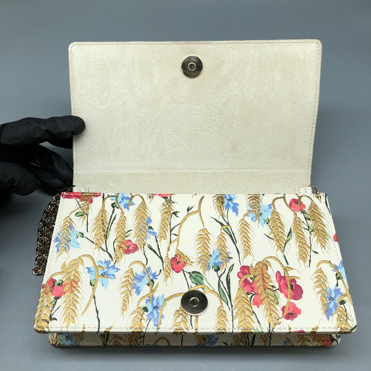 Christian Dior Floral Print Chain Clutch Cream/Multi