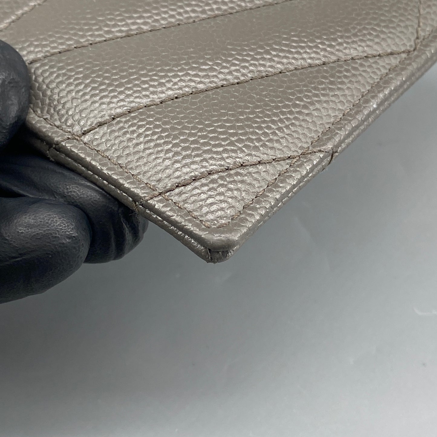 Saint Laurent Grey Chevron‑Quilted Card Holder