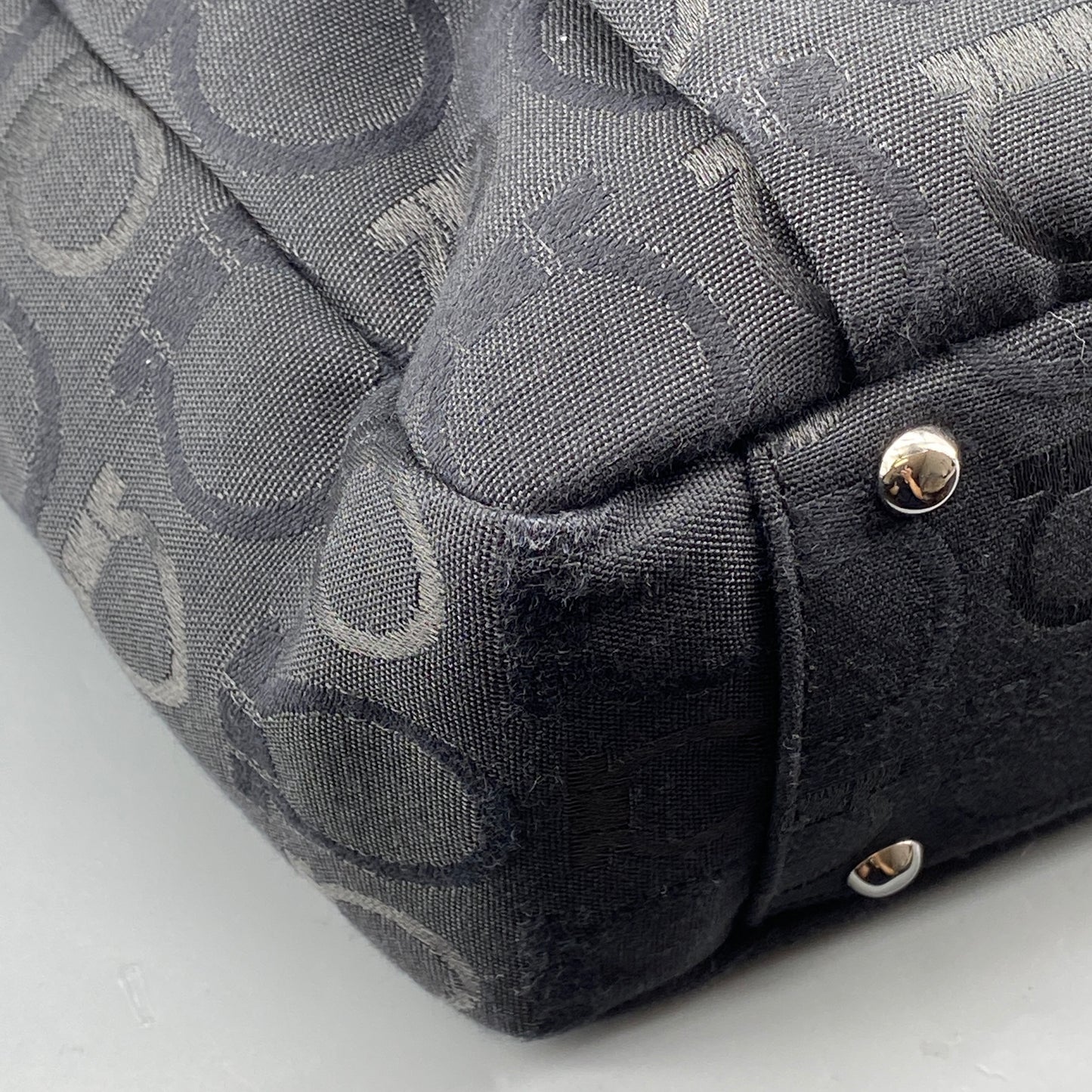 Ferragamo Black Gancini Jacquard Briefcase Business Handbag
